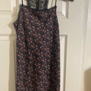 Dark foral lace trim slip dress